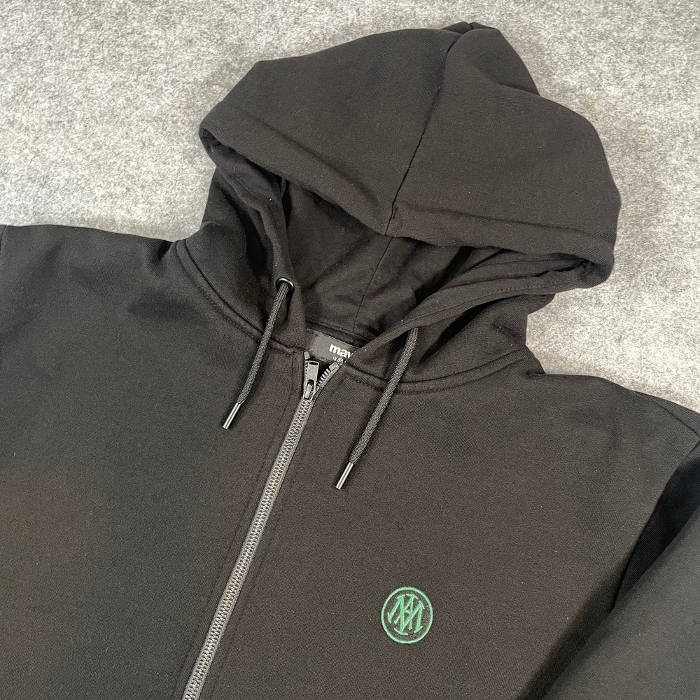 Mavi Mens Full Zip Hoodie Large Embroidered Logo Fleece Black